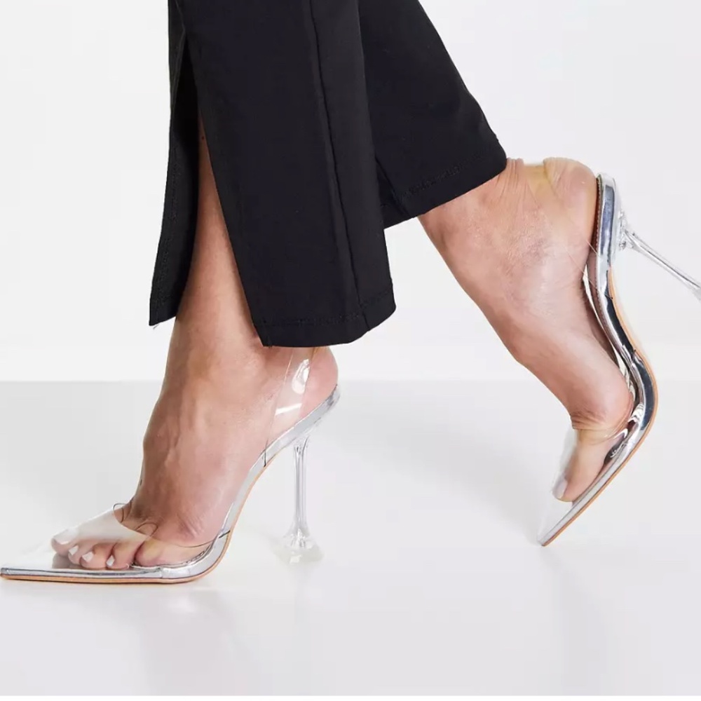 Public Desire x Kenza Slingback Pointed Toe Heels in Clear Sliver Size 10 - Picture 11 of 11